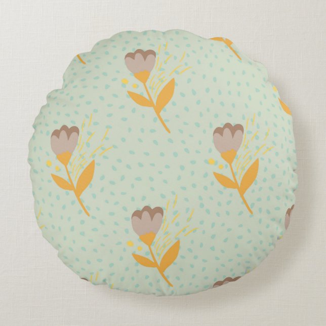 Spring seamless folk flower doodle pattern. Hand d Rond Kussen (Voorkant)