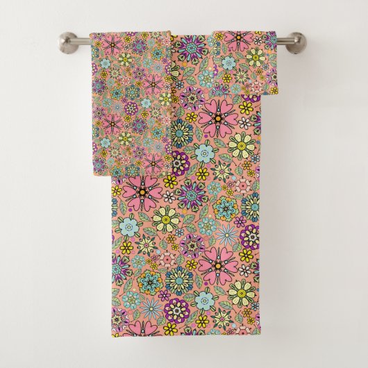 Spring Season Retro Flower Colors Seamless Pattern Bad Handdoek (Insitu)