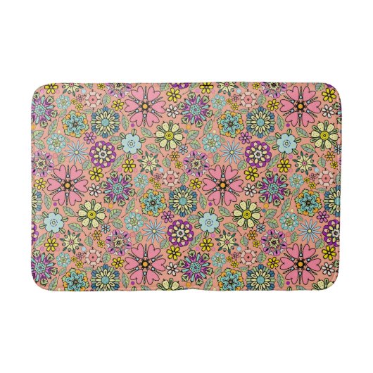Spring Season Retro Flower Colors Seamless Pattern Badmat (Voorkant)