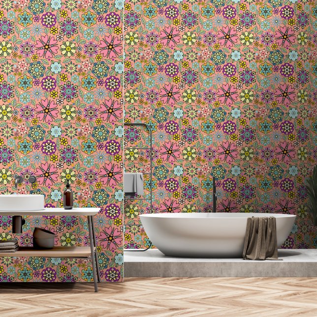 Spring Season Retro Flower Colors Seamless Pattern Behang (Badkamer)
