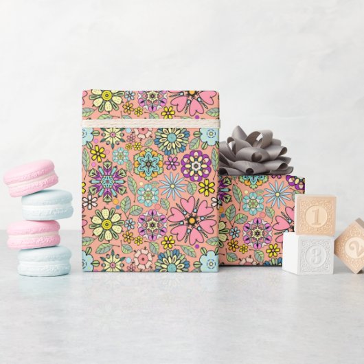 Spring Season Retro Flower Colors Seamless Pattern Cadeaupapier (Baby Shower)