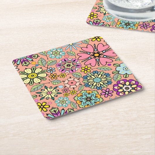 Spring Season Retro Flower Colors Seamless Pattern Kartonnen Onderzetters (Schuin)