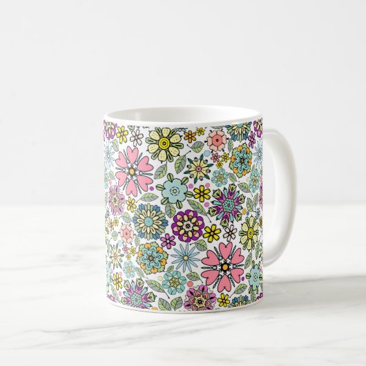 Spring Season Retro Flower Colors Seamless Pattern Koffiemok (Voorkant rechts)