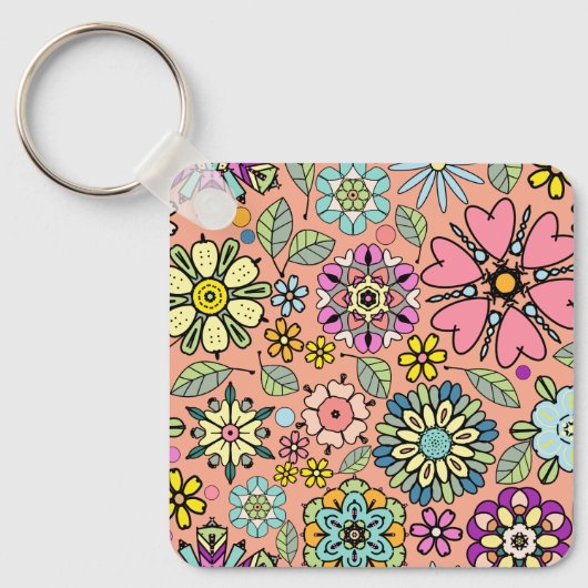 Spring Season Retro Flower Colors Seamless Pattern Sleutelhanger (Voorkant)