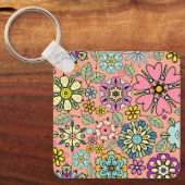 Spring Season Retro Flower Colors Seamless Pattern Sleutelhanger (Voorkant)
