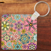 Spring Season Retro Flower Colors Seamless Pattern Sleutelhanger (Achterkant)