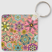 Spring Season Retro Flower Colors Seamless Pattern Sleutelhanger (Achterkant)