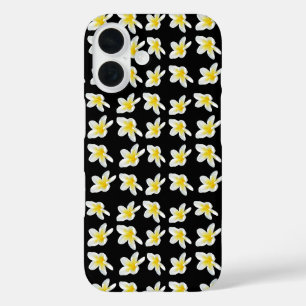 Spring Serenade: Gele Frangipanis op zwart, iPhone 16 Hoesje