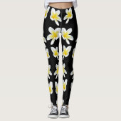 Spring Serenade: Gele Frangipanis op zwart, Leggings (Voorkant)