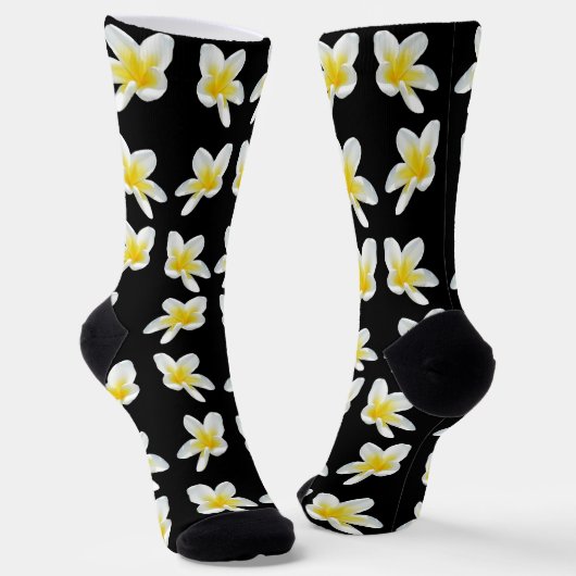 Spring Serenade: Gele Frangipanis op zwart, Sokken (Gebogen)