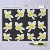Spring Serenade: Gele Frangipanis op zwart, Tissuepapier (Craft)