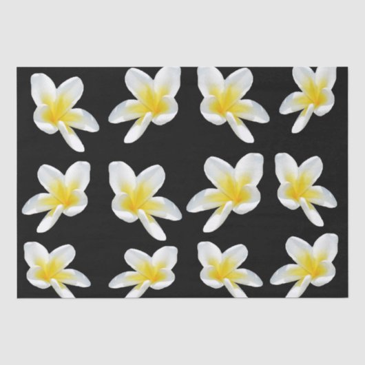 Spring Serenade: Gele Frangipanis op zwart, Tissuepapier (Voorkant)