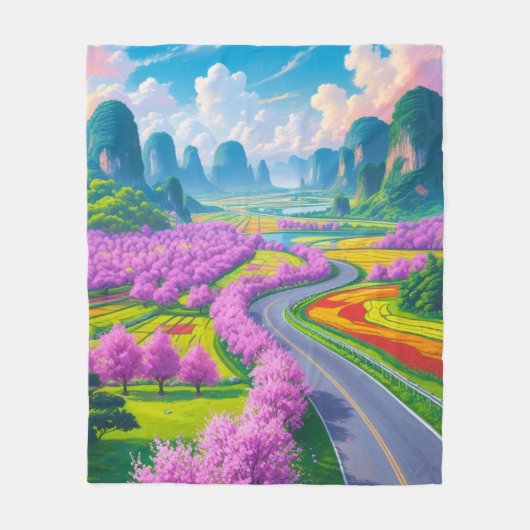 Spring Serenity - Cherry Blossom Trail Throw beroe Fleece Deken (Voorkant)