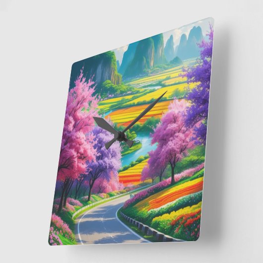 Spring Serenity – Tijdloze Bloemenpad wandklok (Hoek)