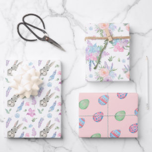 Spring Set PaasBunnies, Flowers & Eggs Inpakpapier Vel