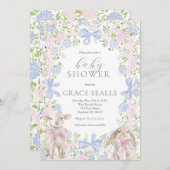 Spring sheep and bunny baby shower invite kaart (Voorkant / Achterkant)