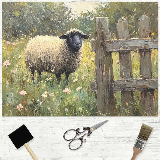 Spring Sheep Digital Oil Painting Decoupage Tissuepapier