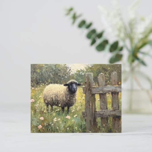 Spring Sheep Digitale olieverfschilderij Briefkaart (Staand voorkant)