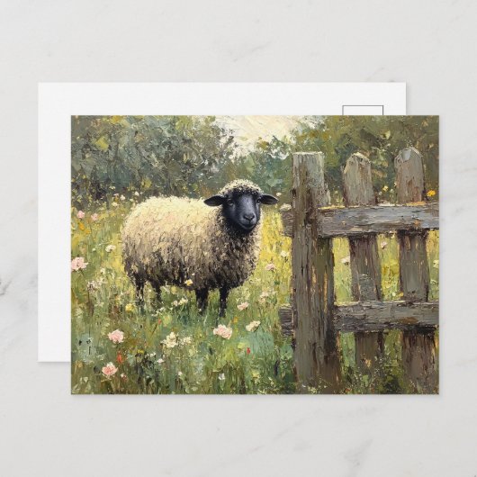 Spring Sheep Digitale olieverfschilderij Briefkaart (Voorkant / Achterkant)