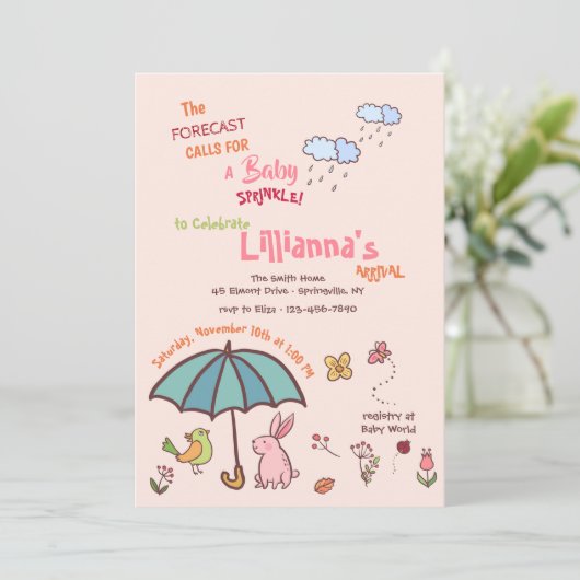 Spring Showers Baby shower Uitnodiging (Staand voorkant)