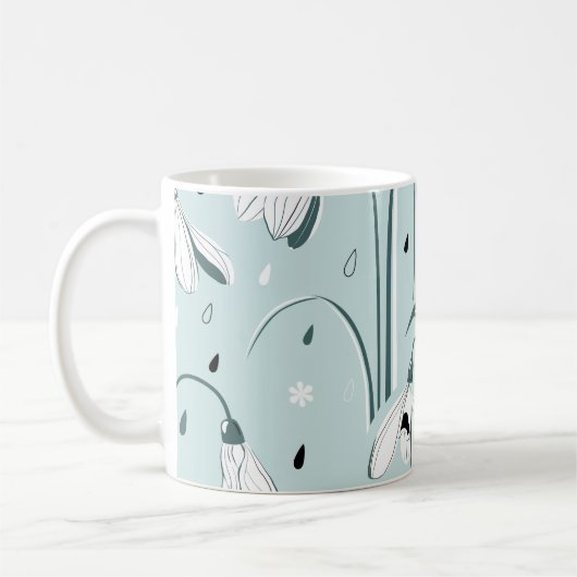 Spring Snowdrop: regendruppelachtergrond. Koffiemok (Links)