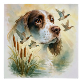 Spring Spaniel and Mallard Ducks Double Exposure Perfect Poster