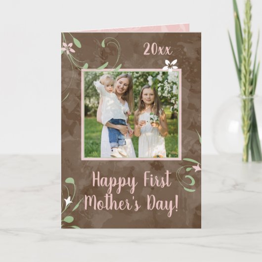 Spring Sprouts Happy First Moederdag Photo Kaart (Voorkant)