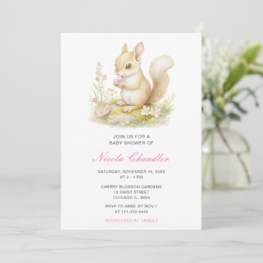 Spring Squirrel Baby shower Kaart (Staand voorkant)