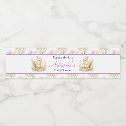 Spring Squirrel Baby shower Waterfles Etiket (Enkel label)