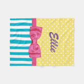 Spring Stripes and Polka Dots Pink Bow and Name Fleece Deken (Voorkant (Horizontaal))