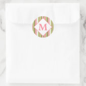 Spring Stripes gepersonaliseerd monogram Ronde Sticker (Tas)