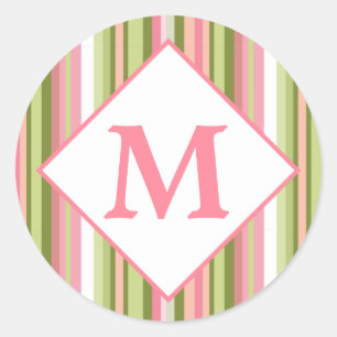Spring Stripes gepersonaliseerd monogram Ronde Sticker