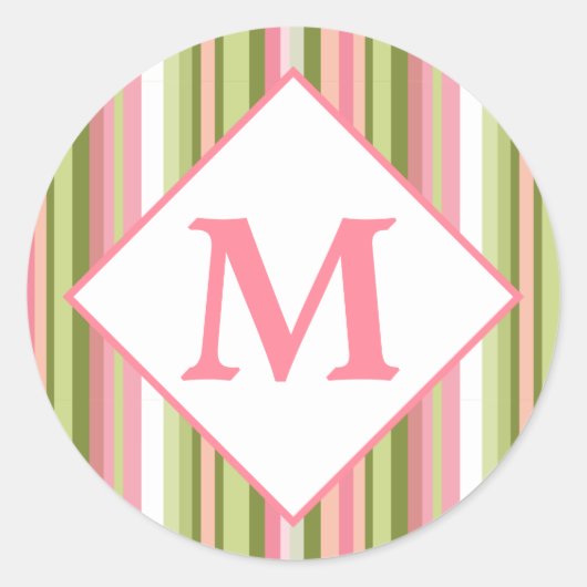Spring Stripes gepersonaliseerd monogram Ronde Sticker (Voorkant)