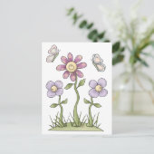 Spring Stuff ・ Purple Flowers & Butterflies Briefkaart (Staand voorkant)