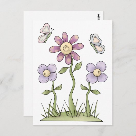 Spring Stuff ・ Purple Flowers & Butterflies Briefkaart (Voorkant / Achterkant)