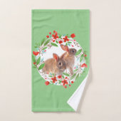 Spring Style Bunny Rabbits en Red Floral Wreath Handdoek (Handdoek)