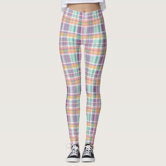 Spring Style Plaid Lavender Teal and Pink Leggings (Voorkant)
