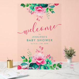Spring Summer FLORAL Baby shower Welkom Acryl Bord