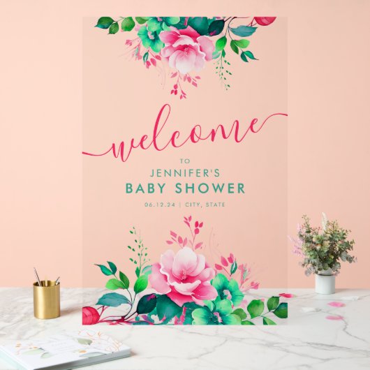 Spring Summer FLORAL Baby shower Welkom Acryl Bord (Huwelijk)