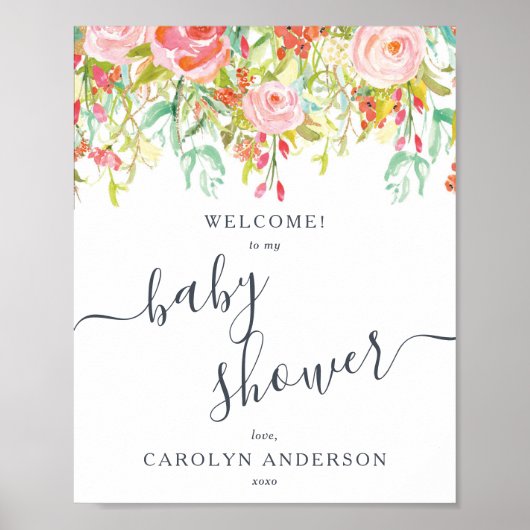 Spring Summer Floral | Welkomstteken Baby shower Poster (Voorkant)