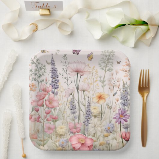 Spring Summer Garden Waterverf Flowers Butterfly Papieren Bordje (Huwelijk)