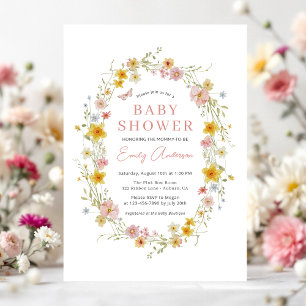 Spring Summer Girl Pink Wildflower Baby shower Kaart