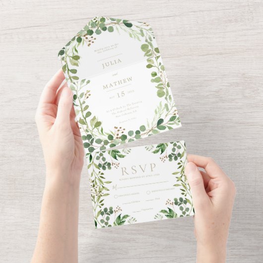 Spring Summer Greenery All in One Wedding Invite Uitnodiging (Afscheurbaar)