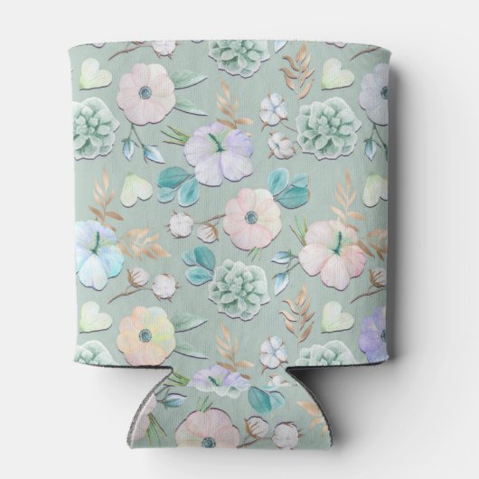 Spring Summer Munt Green Gold Lialc Pink Floral Blikjeskoeler (Achterkant)