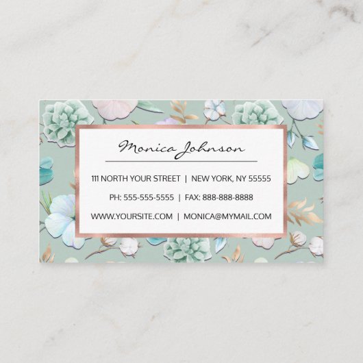 Spring Summer Munt Green Gold Lialc Pink Floral Klantenkaartje (Achterkant)