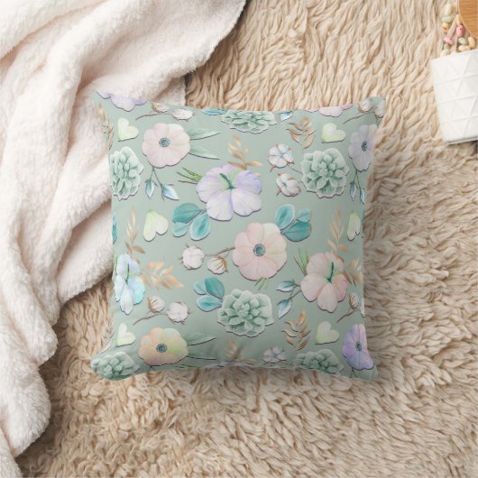 Spring Summer Munt Green Gold Lialc Pink Floral Kussen (Deken)