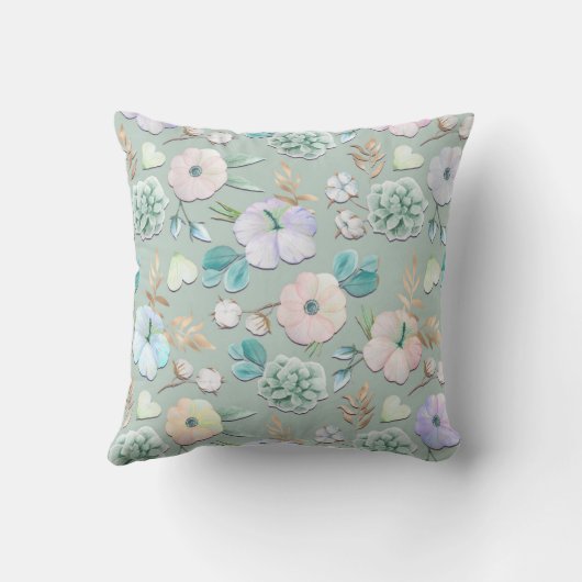 Spring Summer Munt Green Gold Lialc Pink Floral Kussen (Achterkant)