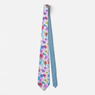 Spring Summer Pastel Floral Artwork Blue Mannen Stropdas