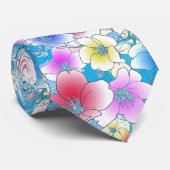 Spring Summer Pastel Floral Artwork Blue Mannen Stropdas (Opgerold)