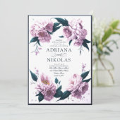 Spring Summer Pink Peony Blue Leaf Floral Wedding Kaart (Staand voorkant)